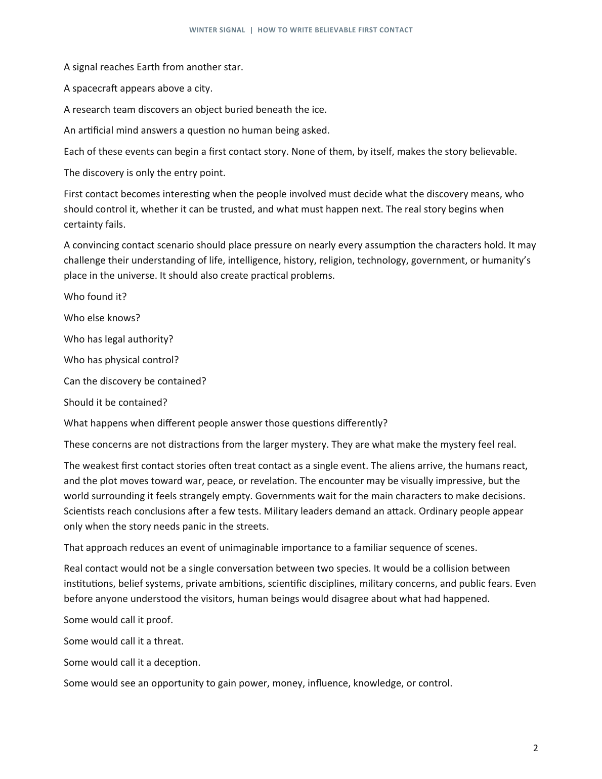 Introduction sample page from How to Write Believable First Contact