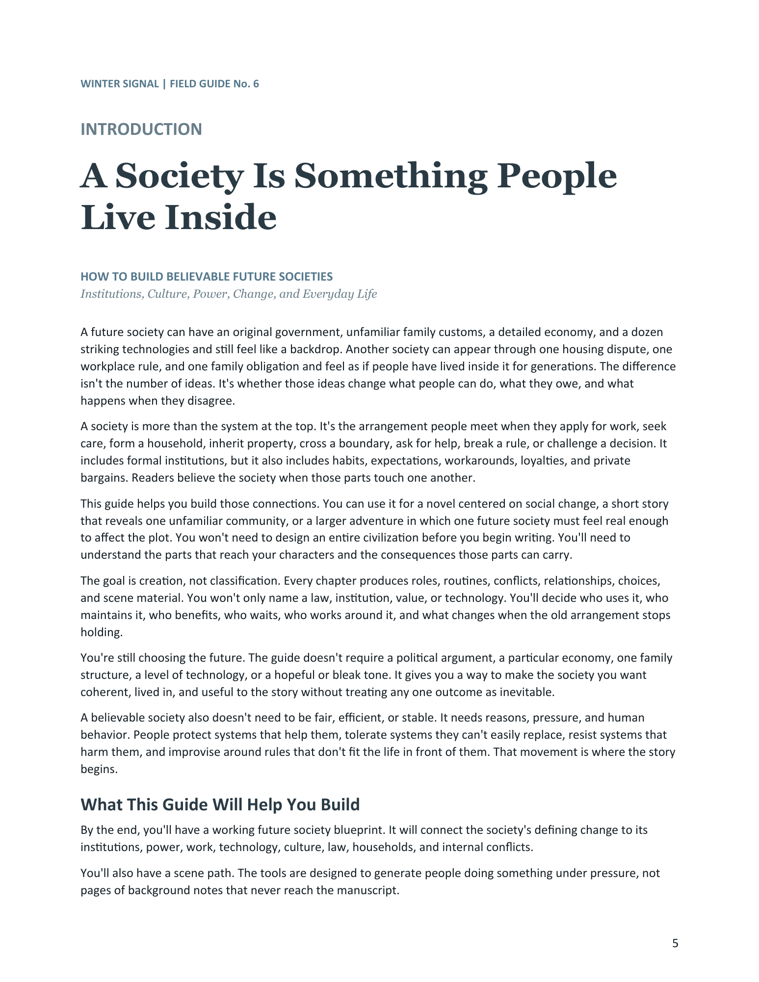 Introduction sample page from How to Build Believable Future Societies