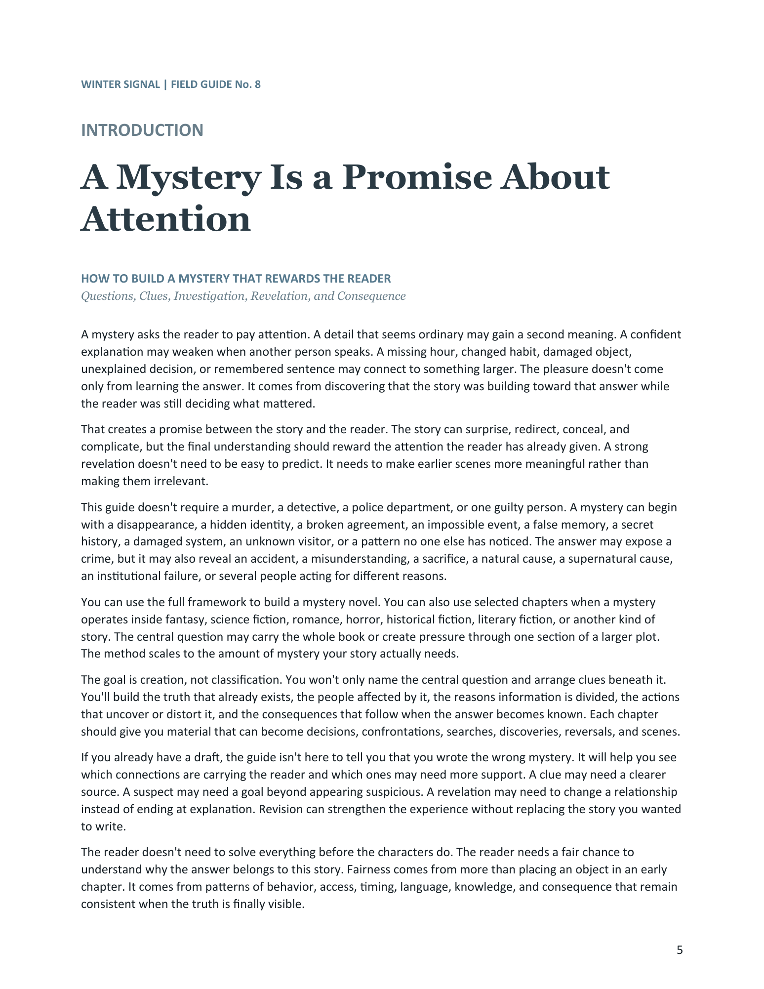 Introduction sample page from How to Build a Mystery That Rewards the Reader
