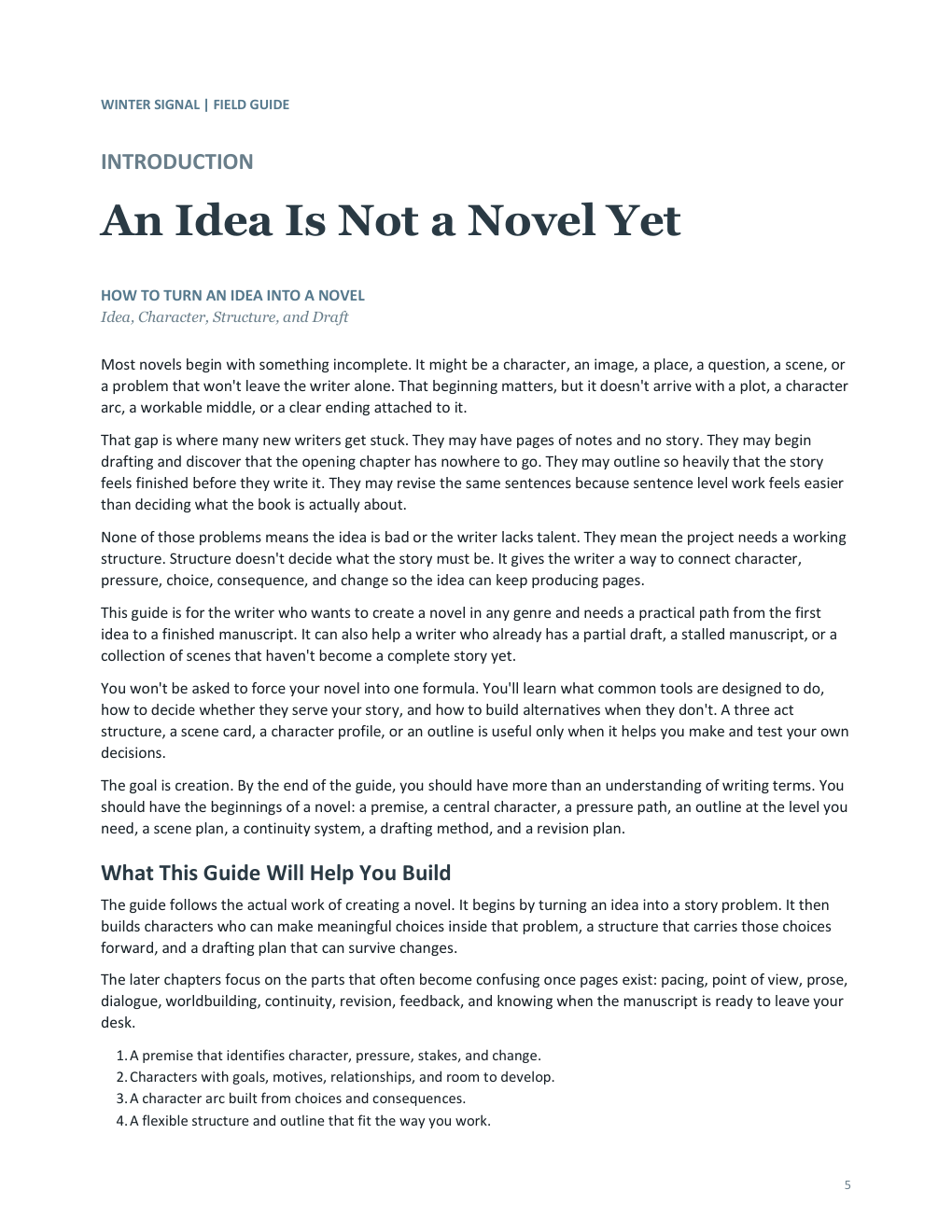 Introduction sample page from How to Turn an Idea Into a Novel
